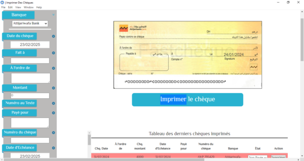 Logiciel Remplir un chèque automatiquement Maroc